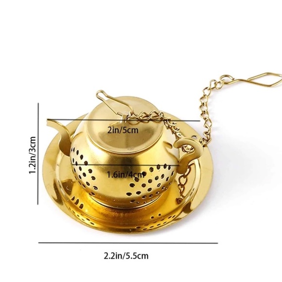NWT brass colored tea pot tea leaf strainer - Picture 6 of 6